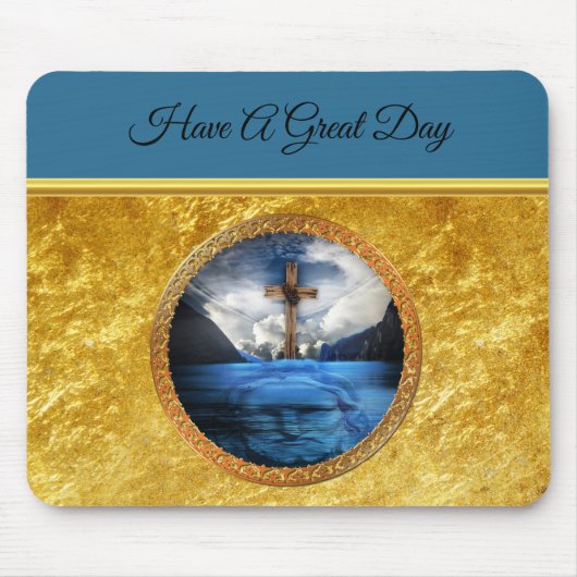 十字架と金ゴールド箔で海にいるイエス マウスパッド (正面)