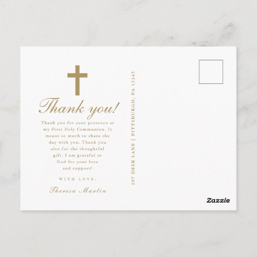 十字架と3枚の写真のファーストコミュニオン白 ポストカード (裏面)