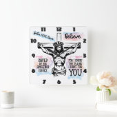 十字架につけられたイエス スクエア壁時計 (ホーム)