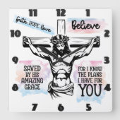 十字架につけられたイエス スクエア壁時計 (正面)