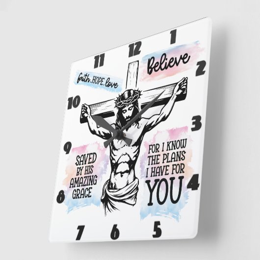 十字架につけられたイエス スクエア壁時計 (傾斜)