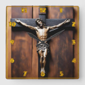 十字架につけられたイエス スクエア壁時計 (正面)