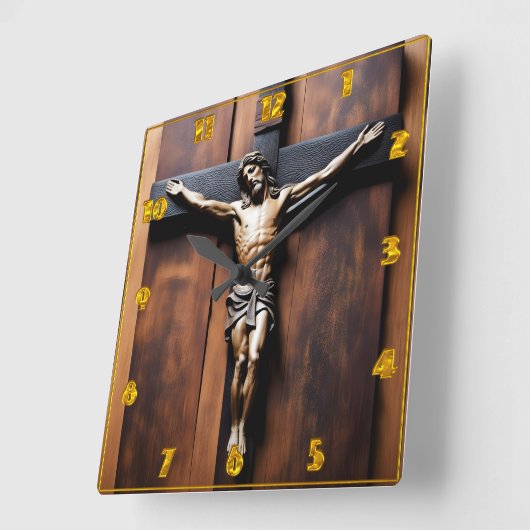 十字架につけられたイエス スクエア壁時計 (傾斜)