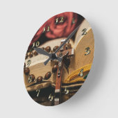 十字架にイエスを乗せた木製の数珠 ラウンド壁時計 (傾斜)