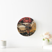 十字架にイエスを乗せた木製の数珠 ラウンド壁時計 (ホーム)