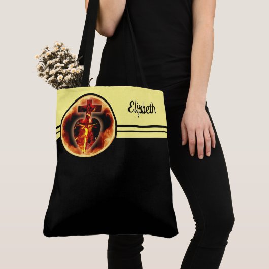 十字架に乗るカトリック宗教の聖なる三位一体イエス トートバッグ (クローズアップ)