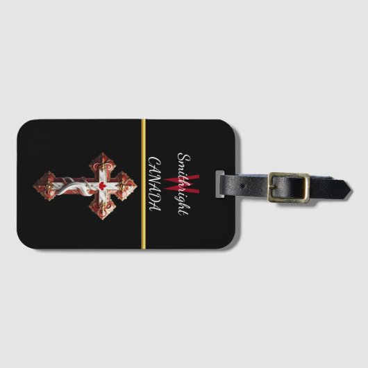 十字架に包まれた楓の葉 ラゲッジタグ (正面横)