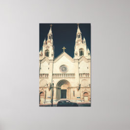 十字架のある教会のファサード キャンバスプリント