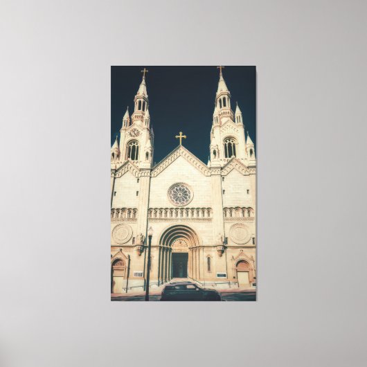十字架のある教会のファサード キャンバスプリント (正面)