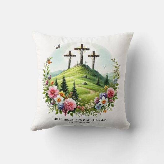 十字架のイエス彼はイースターを復活させた クッション (裏面)