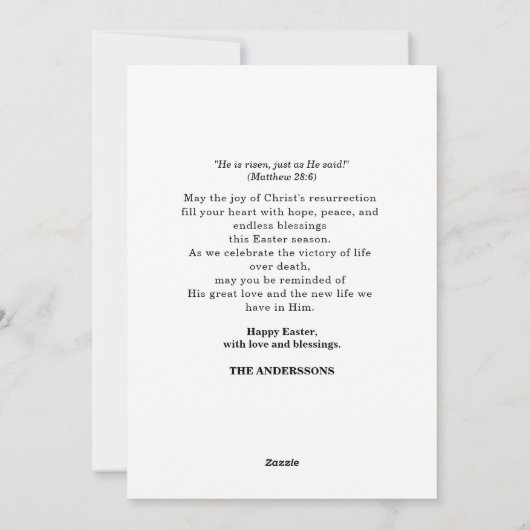 十字架のイエス彼はイースターを復活させた シーズンカード (裏面)
