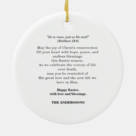 十字架のイエス彼はイースターを復活させた セラミックオーナメント (裏面)