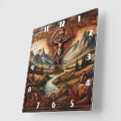 十字架のイエス様に囲まれた夕日の自然 スクエア壁時計 (傾斜)