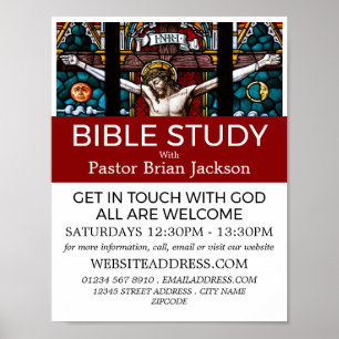 十字架のイエス、キリスト教聖書クラスの広告 ポスター