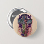 十字架のクリスチャンの木ボタン 缶バッジ (正面&裏面)