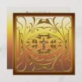 十字架のデザインが特徴的なキリスト教の結婚50周年パーティー招待状 招待状 (正面/裏面)