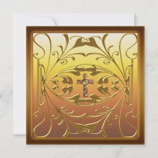 十字架のデザインが特徴的なキリスト教の結婚50周年パーティー招待状 招待状 (正面)