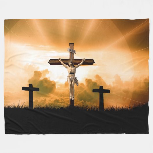 十字架の上のキリスト フリースブランケット (正面(横))