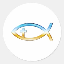 十字架の付いたクリスチャンの魚のシンボル – 空と地面 ラウンドシール