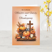 十字架の大臣と家族の感謝祭 カード (黄色い花)