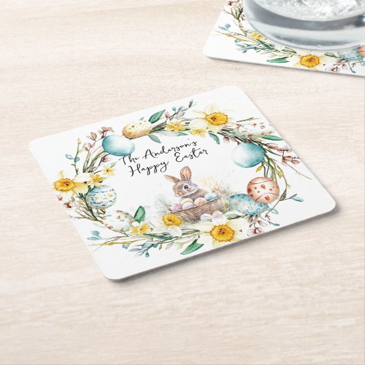 十字架の子羊I卵とフローラ復活祭 スクエアペーパーコースター (アングル)