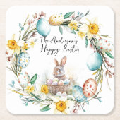 十字架の子羊I卵とフローラ復活祭 スクエアペーパーコースター (正面)