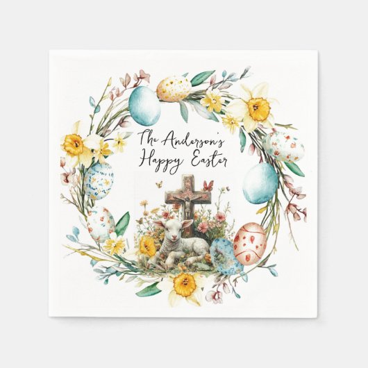 十字架の子羊I卵とフローラ復活祭 スタンダードカクテルナプキン (正面)