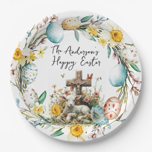 十字架の子羊I卵とフローラ復活祭 ペーパープレート (正面)