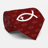 十字架の暗赤色を持つクリスチャン魚 ネクタイ (ロール)