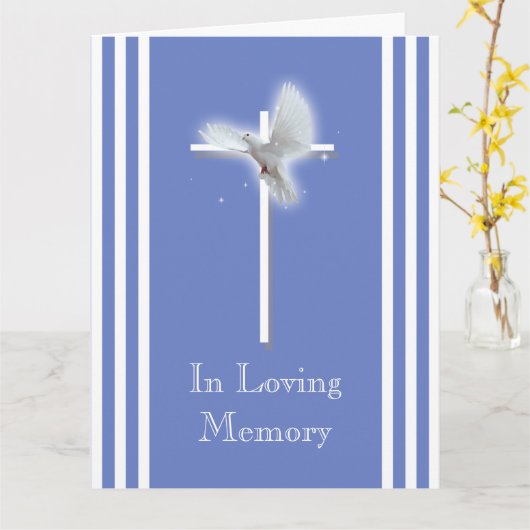 十字架の白い鳩 |お悔やみの設定 カード (黄色い花)