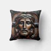 十字架の背景を持つイエスの彫刻レリーフ、 浮き彫り クッション (裏面)