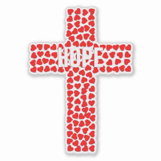 十字架はハートと希望の言葉で作られた シール (正面)