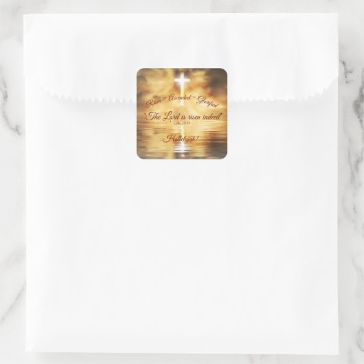 十字架は穏やかな水に反映され、キリスト昇給スクアール スクエアシール (バッグ)