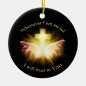 十字架を手にした聖書の引用文 セラミックオーナメント (正面)