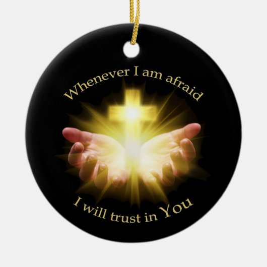 十字架を手にした聖書の引用文 セラミックオーナメント (正面)