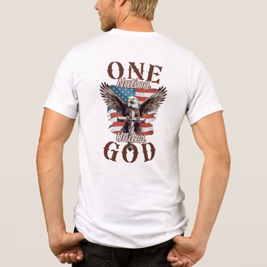 十字架を持つハゲのワシと神の下の国に旗を付ける トライブレンドTシャツ (裏面)