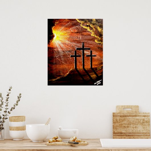 十字架を渡る神へのイエス・キリストの愛 ポスター (キッチン)