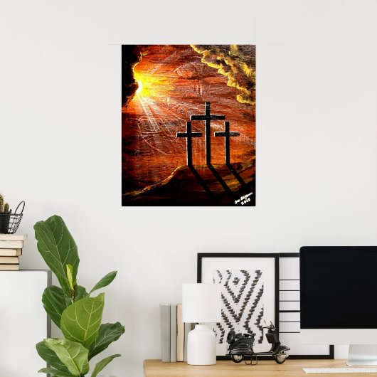 十字架を渡る神へのイエス・キリストの愛 ポスター (ホームオフィス)