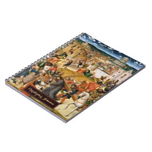 十字架を背負うキリストヴィンテージアート金ゴールドモノグラム ノートブック (左側)