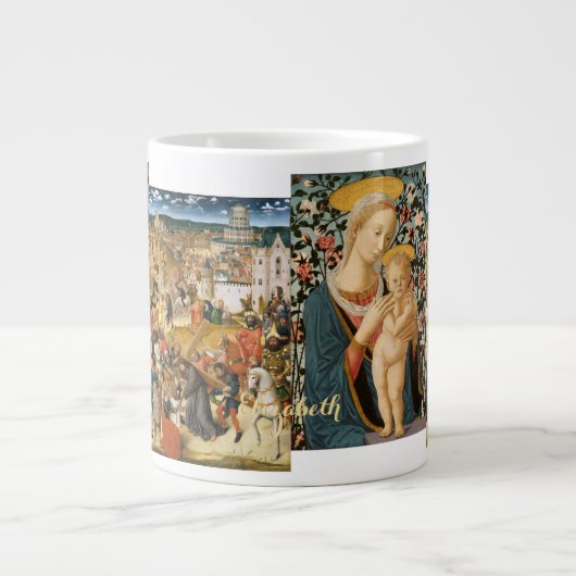 十字架を背負うマドンナと子イエス ジャンボコーヒーマグカップ (正面)