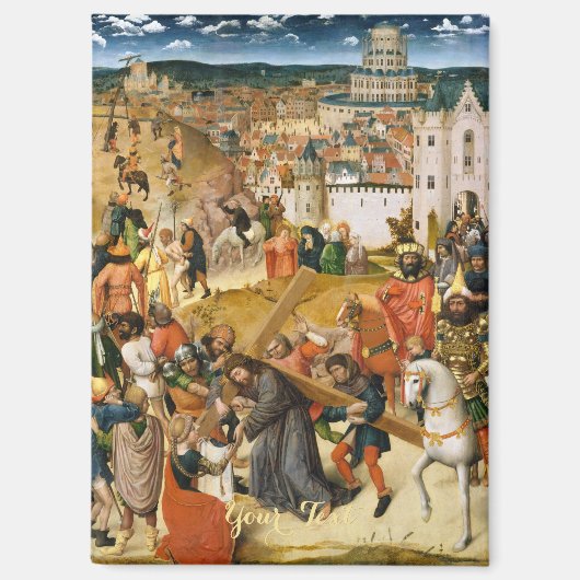 十字架を背負うヴィンテージ美術油絵 マグネット (正面)