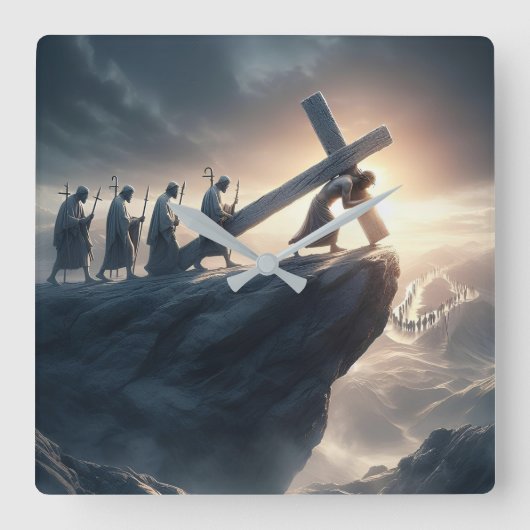 十字架を背負って運十字架 スクエア壁時計 (正面)