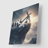 十字架を背負って運十字架 スクエア壁時計 (傾斜)