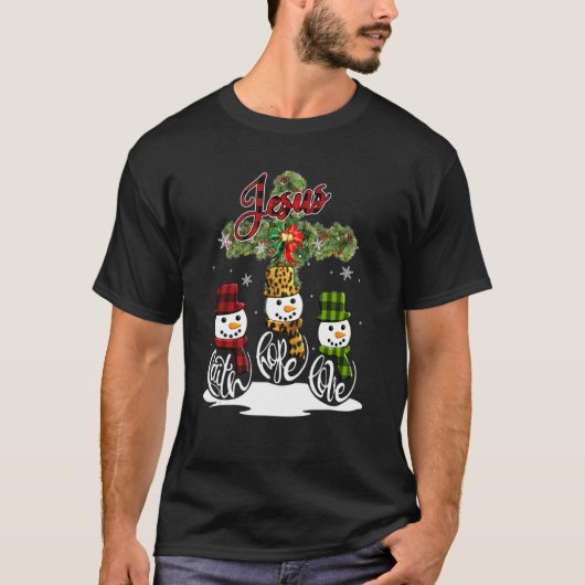 十字架イエズメリークリスマス雪だるまおもしろいクリスマス Tシャツ (正面)