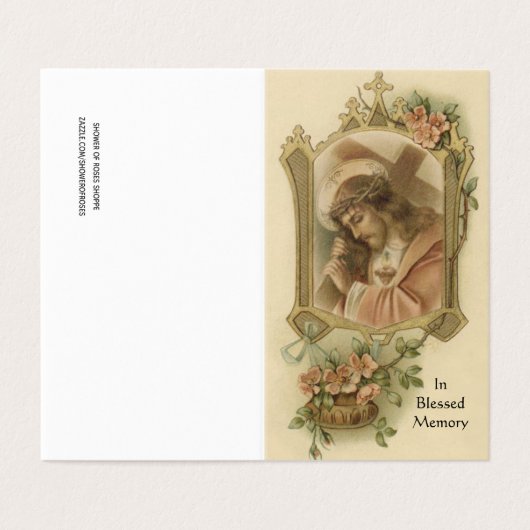 十字架カトリック葬儀聖カードを持つイエス 名刺 (外部フラット)