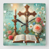 十字架キャンドルライト聖書フローライエス スクエア壁時計 (正面)