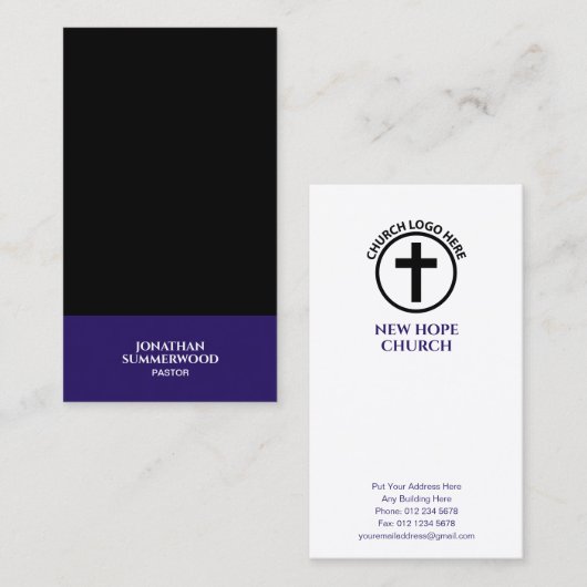 十字架クリスチャン教会の牧師または伝道者 名刺 (正面/裏面)