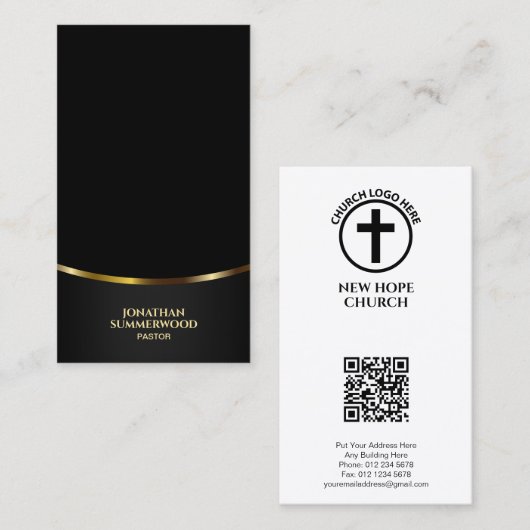 十字架クリスチャン教会の牧師金ゴールド訛り 名刺 (正面/裏面)