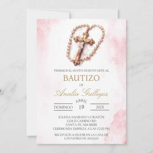 十字架スペインの洗礼招待状 招待状 (正面)