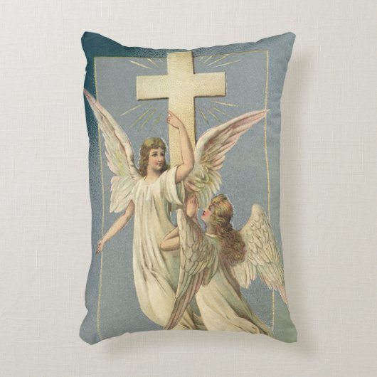 十字架ビクトリアン付き天使、ヴィンテージイースター アクセントクッション (正面(垂直))